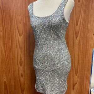 Charlotte Russe Silver Sequin Sleeveless Mini Dress M Medium Cocktail Party